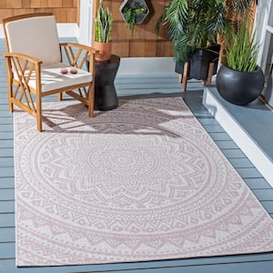 Courtyard Ivory/Soft Pink 8 ft. x 10 ft. Medallion Indoor/Outdoor Patio  Area Rug