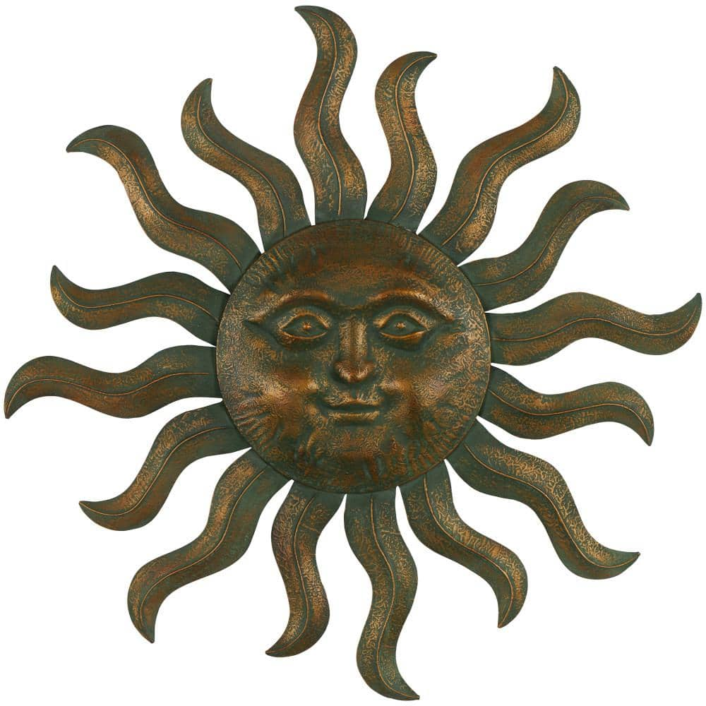 Litton Lane 33 in. x 33 in. Metal Copper Sun Wall Decor with Smiling ...