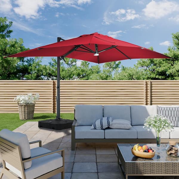 Boyel Living 10x13 ft. 360° Rotation Cantilever Patio Umbrella with BaseandBT in Red