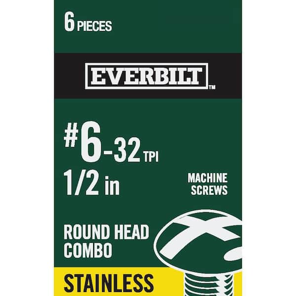 Everbilt #6-32 x 1/2 in. Combo Round Head Stainless Steel Machine Screw (6-Pack)