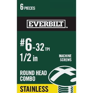 Everbilt #6-32 x 3/4 in. Combo Round Head Stainless Steel Machine Screw (6-Pack) 814151