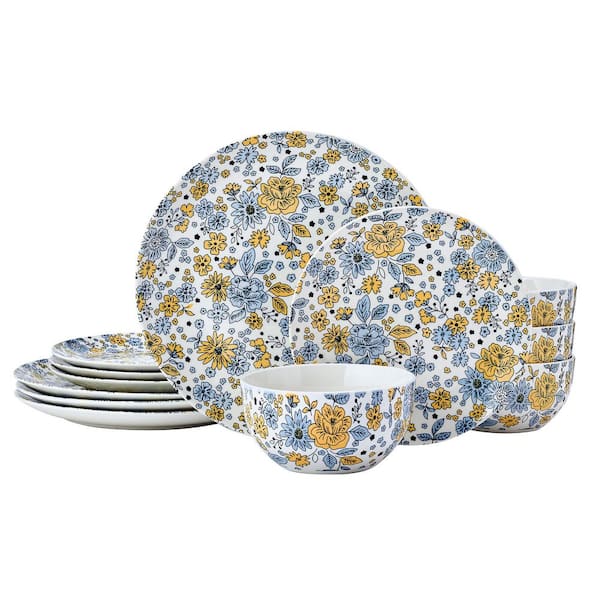 Vibrant Garden 12 Piece Floral Stoneware Dinnerware Set, Service for 4