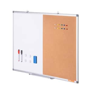 24 in. L x 18 in. W Whiteboard and Cork Board Combo with Aluminum Frame - 2-in-1 Magnetic Dry Erase Bulletin Board