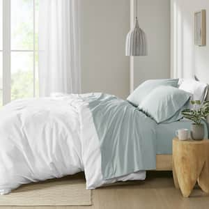 Aqua Queen 200 Thread Count Relaxed Cotton Percale Sheet Set