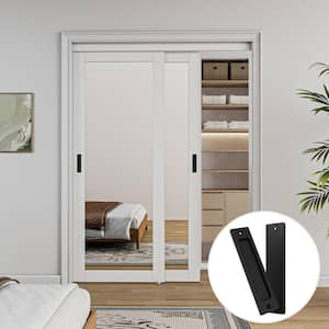 60 in. x 80 in. 1 Lite Mirror Glass White Finished MDF Interior Closet Sliding Door with Hardware and Handles