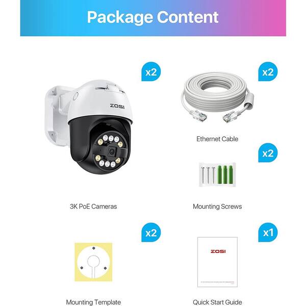 ZOSI Wired 5MP HD POE Outdoor Home Security Camera with 355° Pan