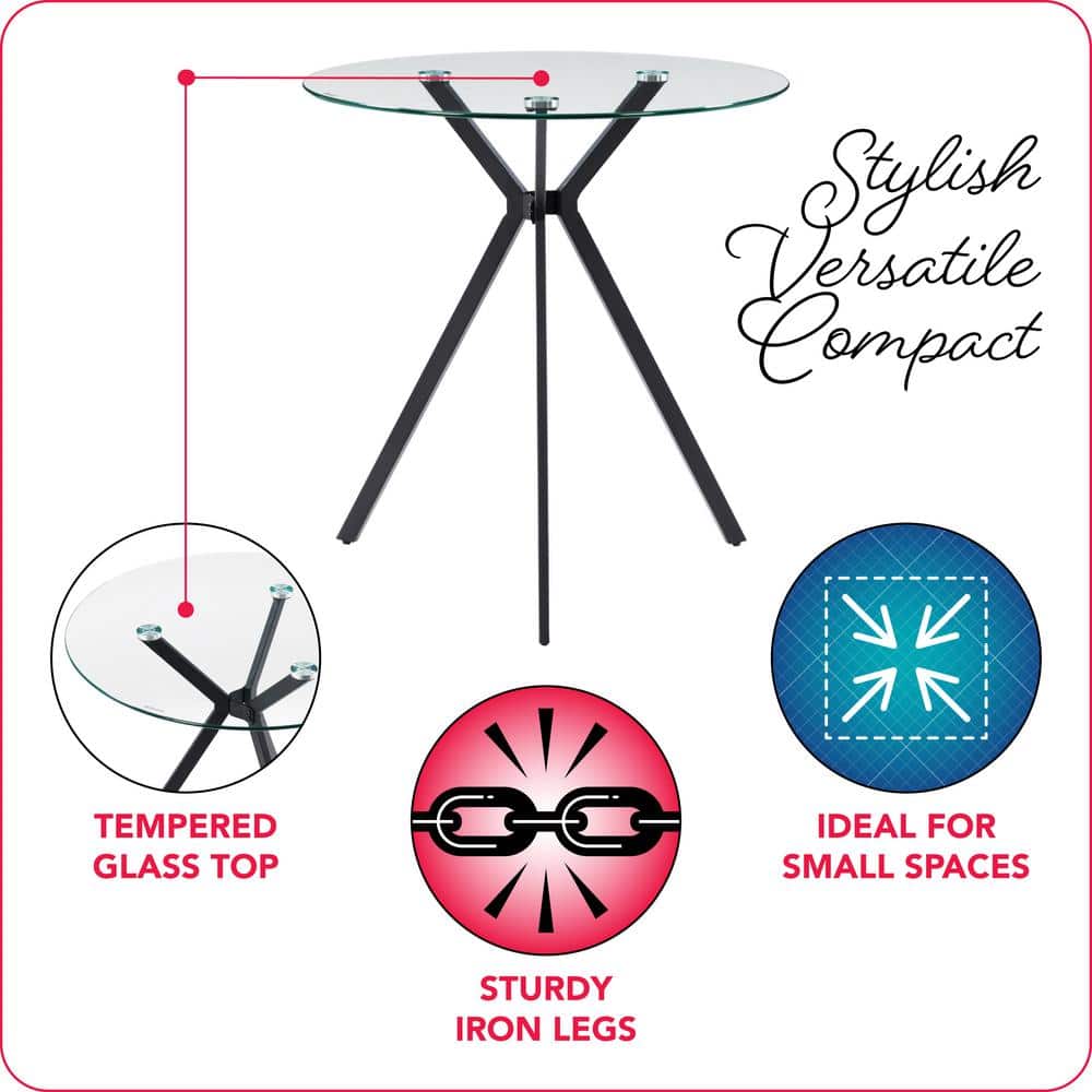 Lennox Round Glass Top Black Iron Bistro Table