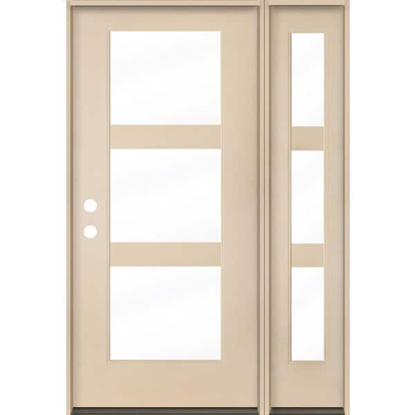 Krosswood Doors BRIGHTON Modern 50 in. x 80 in. 3-Lite Right-Hand/Inswing Clear Glass Unfinished Fiberglass Prehung Front Door w/RSL