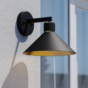 Dunbar 1 Light Matte Black and Gold Contemporary Outdoor Wall Sconce Metal Shade with No Bulbs Included