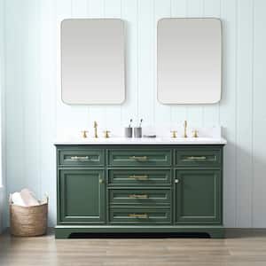 Thompson 60 in. W x 22 in. D Bath Vanity in Evergreen with Engineered Stone Top in Carrara White with White Sinks
