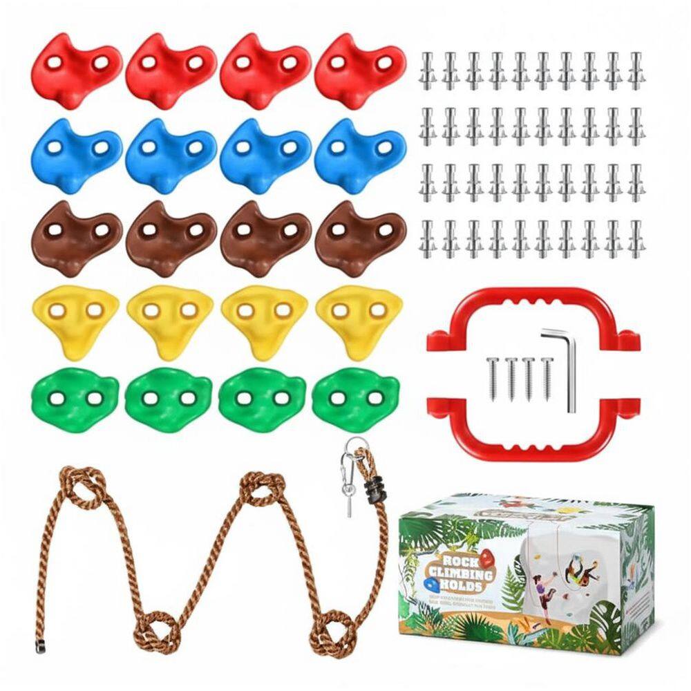 Rock Climbing Holds Kit with 20 PCS Colorful Holds, 6.56 Ft Rope, 2 Handles for Indoor and Outdoor Play - Includes price history on PriceWatchPro