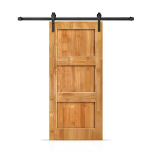 38 in. x 80 in. 3 Panel Shaker Hollow Core Weather Oak Stained Pine Wood Interior Sliding Barn Door with Hardware Kit