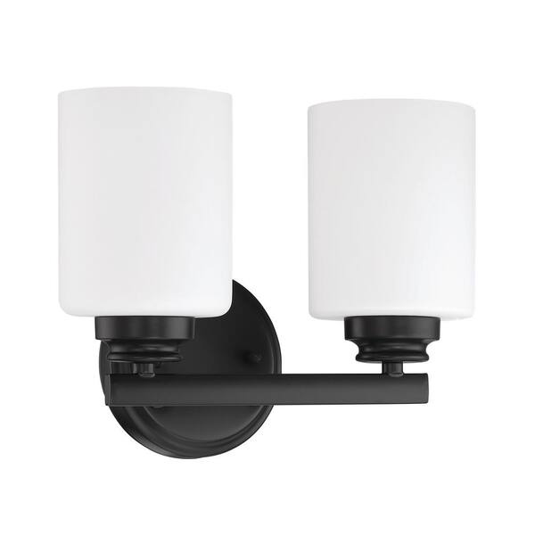 CRAFTMADE Bolden 11 in. 2-Light Flat Black Finish Vanity Light with Frost White Glass