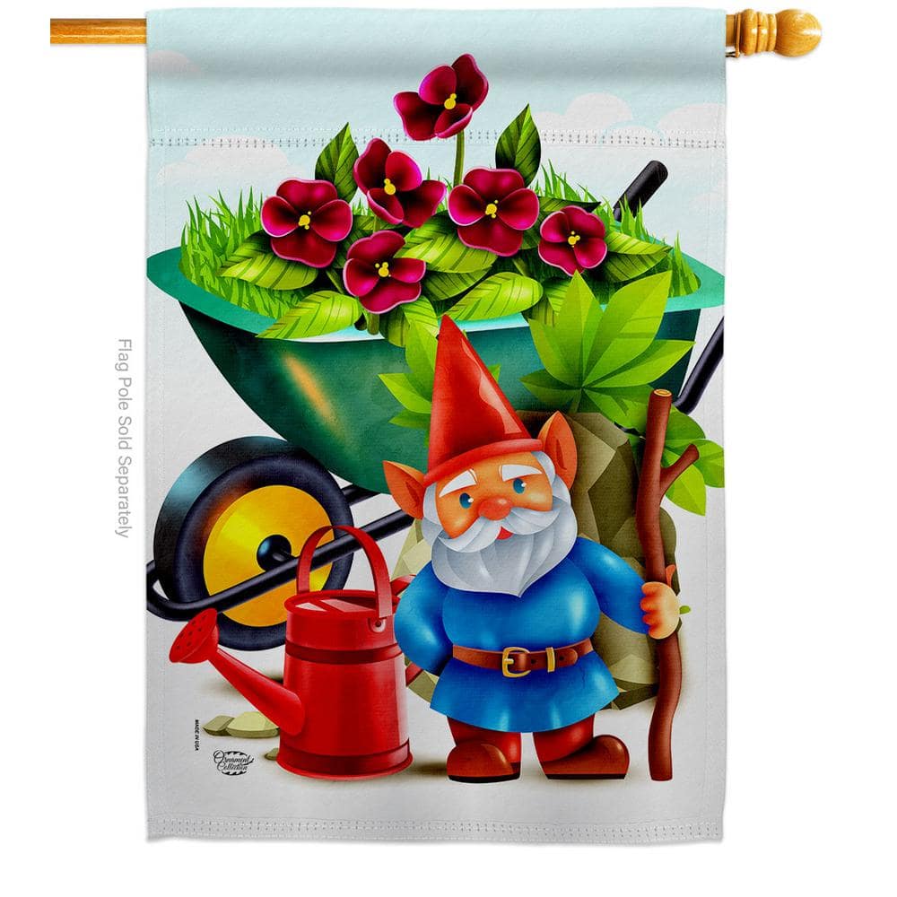 Ornament Collection 28 in. x 40 in. Garden Gnome Friends House Flag Double-Sided Decorative Vertical Flags