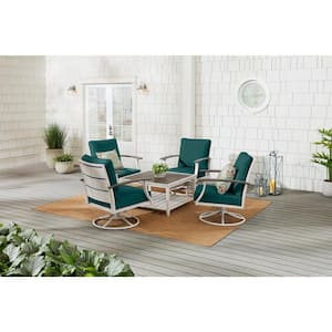 Marina Point 5-Piece White Steel Motion Outdoor Patio Conversation Seating Set with CushionGuard Malachite Cushions
