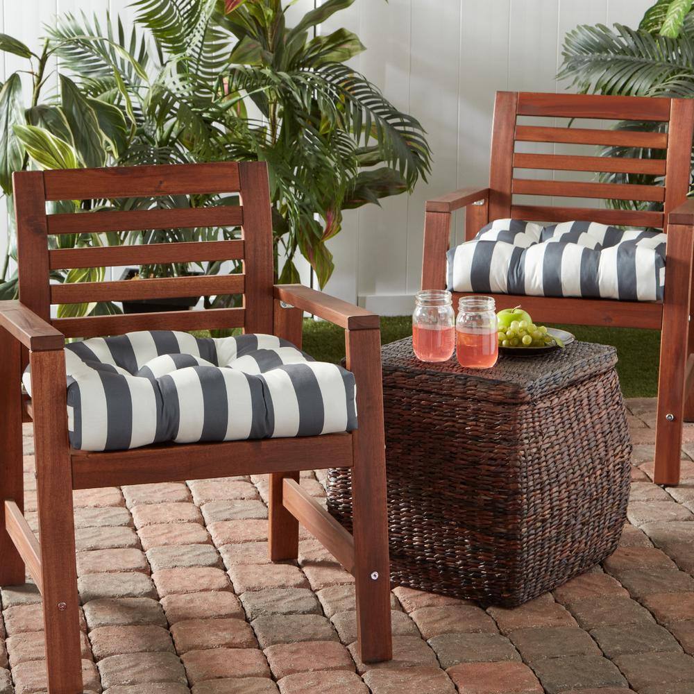 Canopy Stripe Gray 20" Square Outdoor Tufted Chair Cushion Set