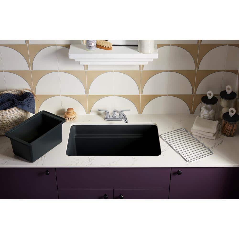 Matte Black Stone Undermount Utility Sink with Accessories