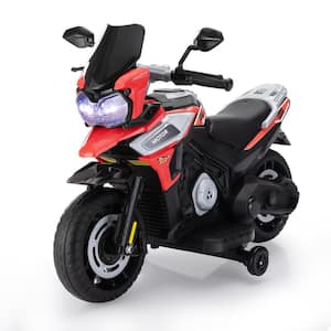 12-Volt Ride On Motorcycle Electric Dirt Bike for Kids with Training Wheels/Music Player/Headlights Red