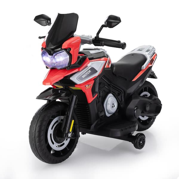 12-Volt Ride On Motorcycle Electric Dirt Bike for Kids with Training Wheels/Music Player/Headlights Red
