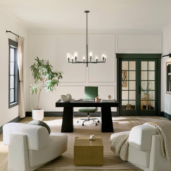 KICHLER Velestino 40.25 in. 8-Light Black Modern Shaded Cylinder Chandelier for Dining Room