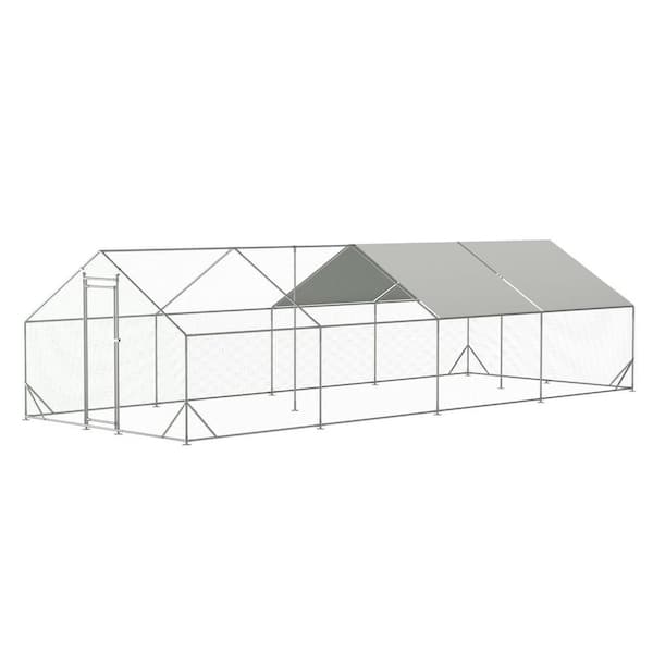 Miscool Anky 79 in. H x 306 in. W x 120 in. D Metal Poultry Fencing, Large Chicken Coop Poultry Cage in Silver