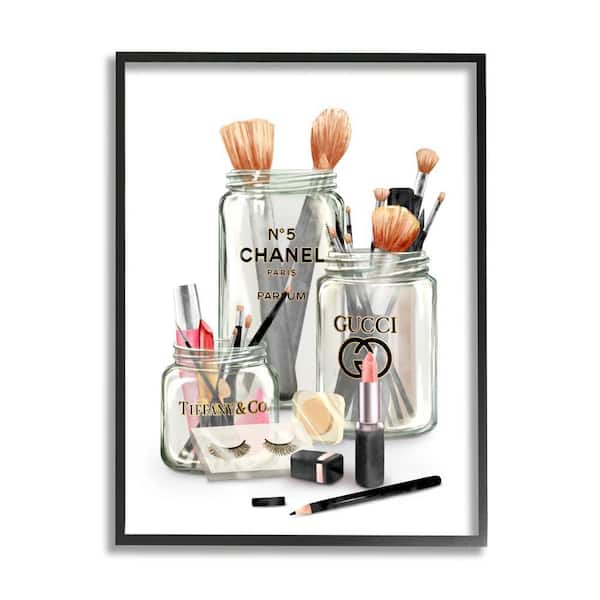Stupell Industries Fashion Brand Makeup In Mason Jars Glam Design By Ziwei Li Framed Print Abstract Texturized Art 16 in. x 20 in.