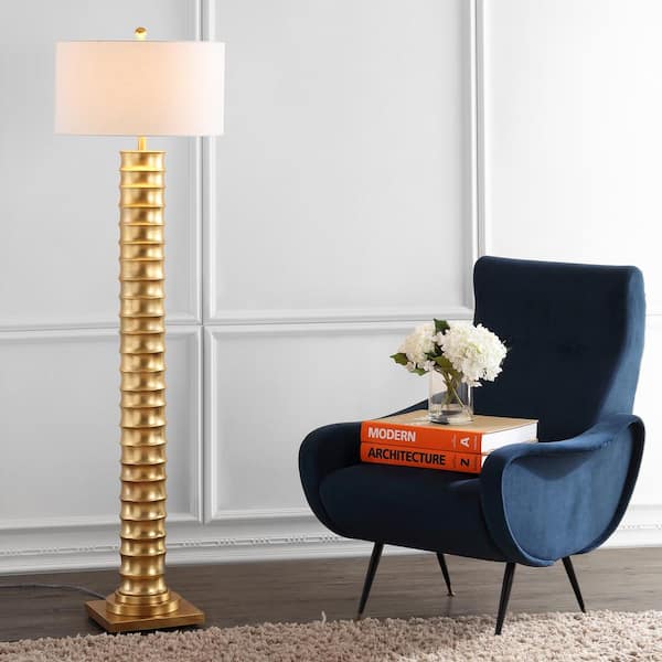 Serena 63 in. Gold Leaf Metal LED Floor Lamp