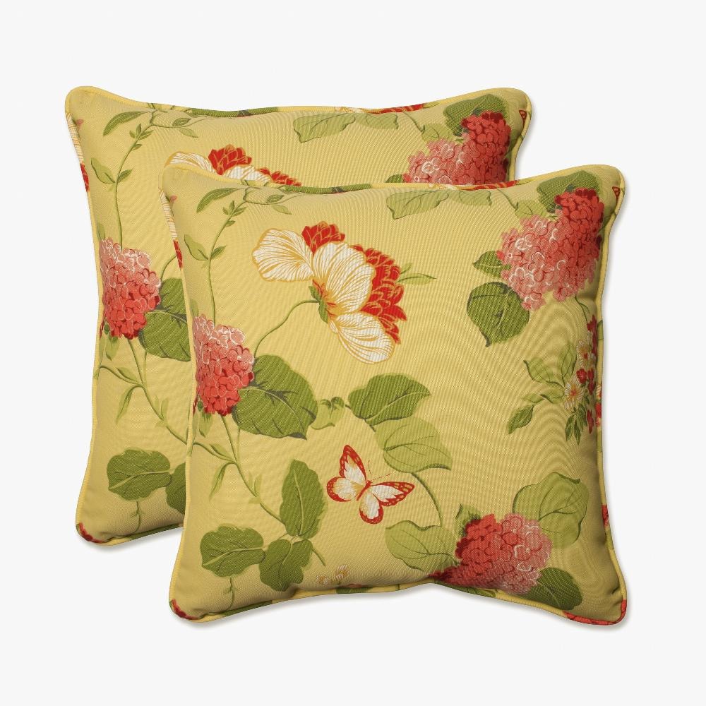 Risa Floral Yellow and Red Square Outdoor Throw Pillow Set