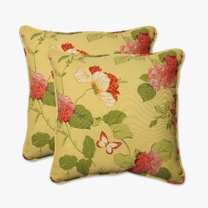 Floral Gold Square Outdoor Square Throw Pillow 2-Pack
