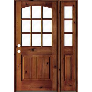 46 in. x 80 in. Alder Right-Hand/Inswing 9-Lite Clear Glass Red Chestnut Stain Wood Prehung Front Door/Right Sidelite