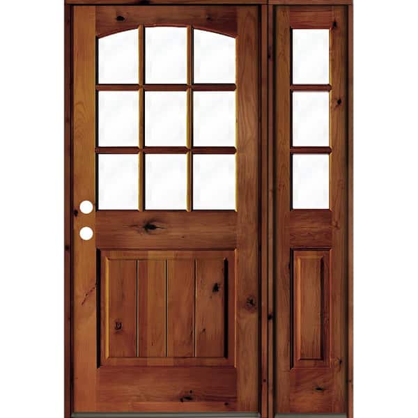 Krosswood Doors 46 in. x 80 in. Alder Right-Hand/Inswing 9-Lite Clear Glass Red Chestnut Stain Wood Prehung Front Door/Right Sidelite
