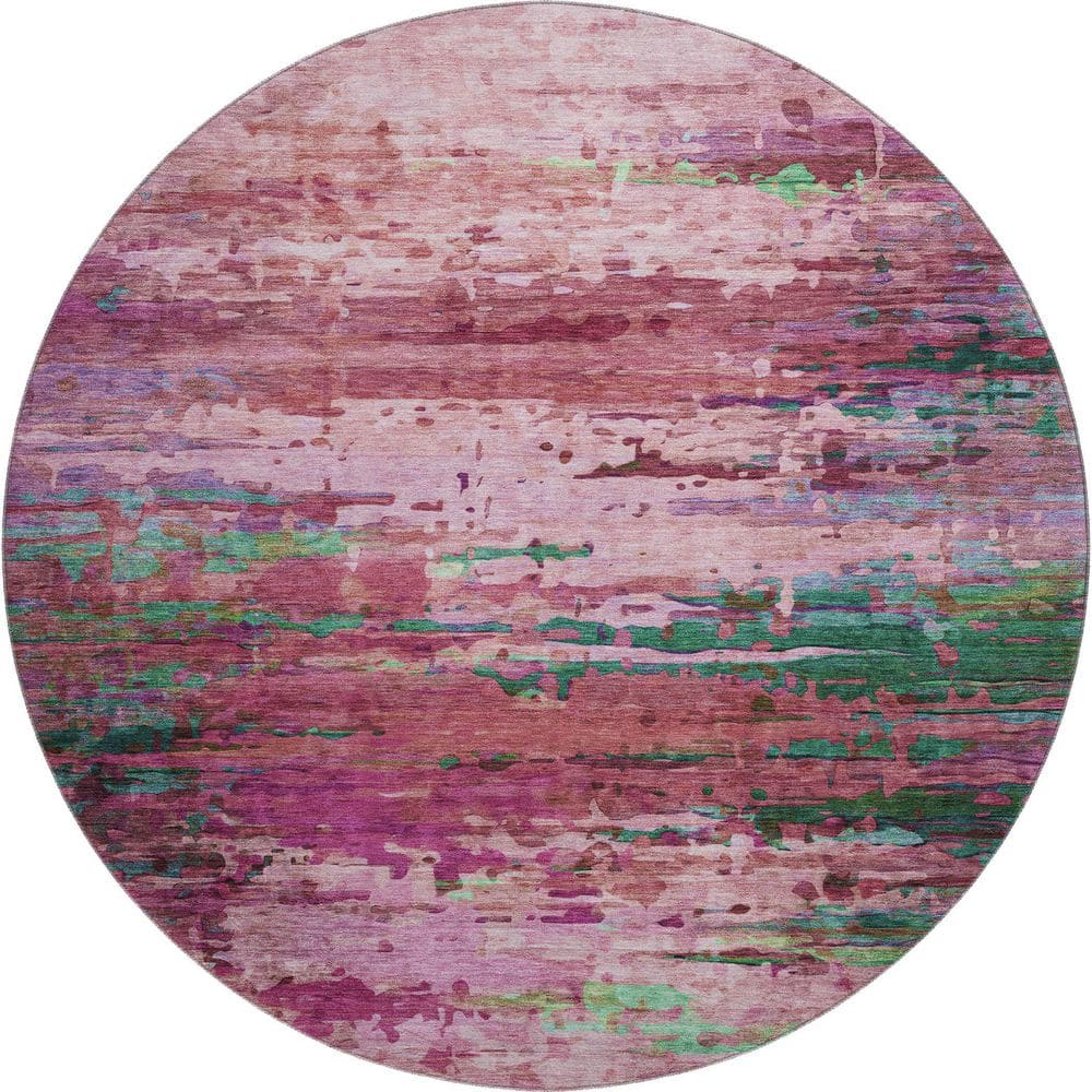Mayfield Premium Machine Washable Abstract AMF2035 Pink 8 ft. x 8 ft. Round Rug price history on PriceWatchPro