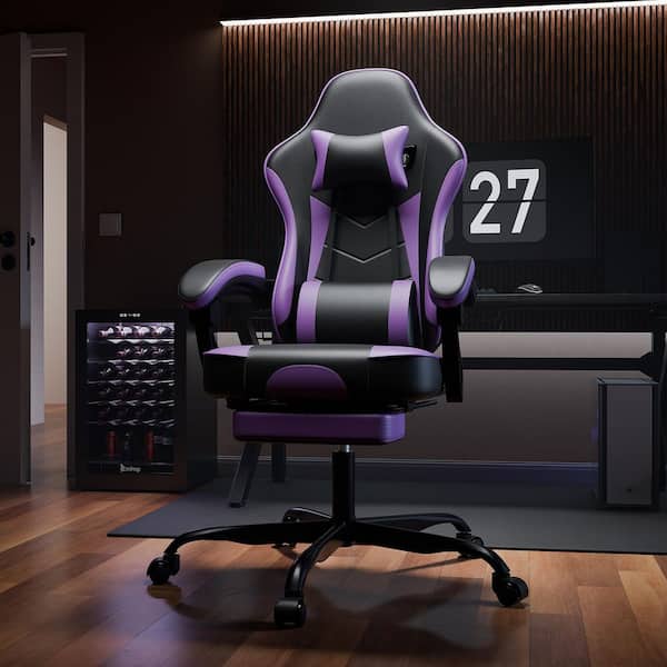 Purple Leather Adjustable Height Ergonomic Computer Chair with