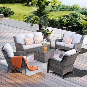 Mona Lisa Gray 5-Piece Wicker Outdoor Patio Conversation Seating Set with Gray Cushions