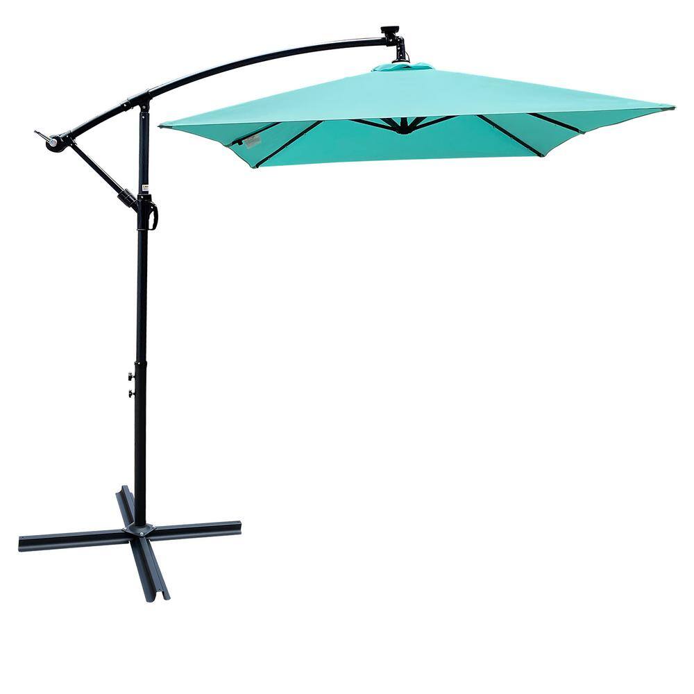 10 ft. x 6.5 ft. Steel Cantilever Solar Patio Umbrella in Turquoise Offset Umbrella with 26 LED Lights and Cross Base price history on PriceWatchPro