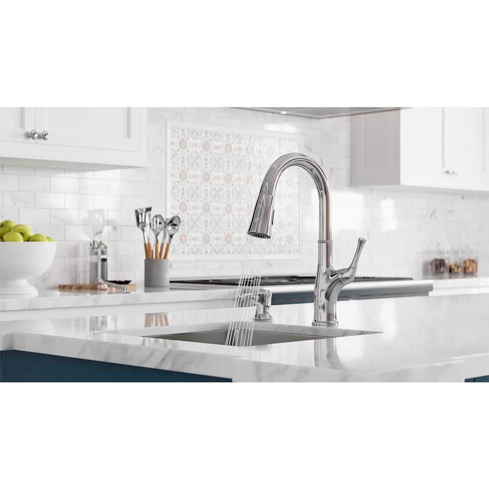 Alderwood Polished Chrome High-Arc Kitchen Faucet with Pull-out Spray