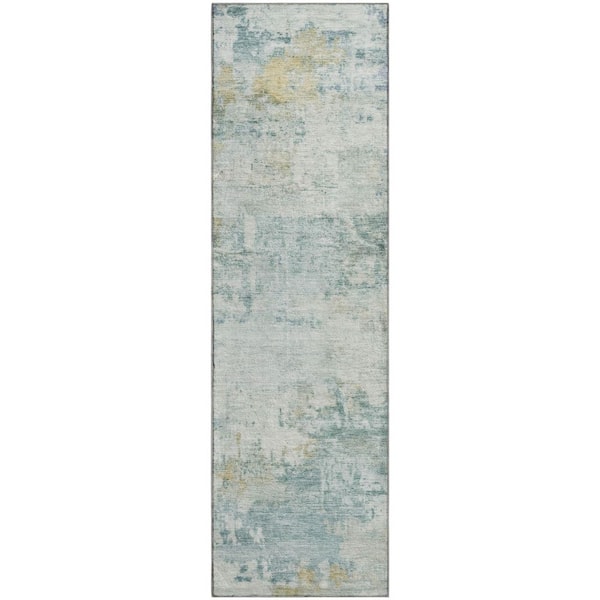 Mayfield Premium Machine Washable Abstract AMF2371 Aqua 2 ft. x 7 ft. Runner Rug