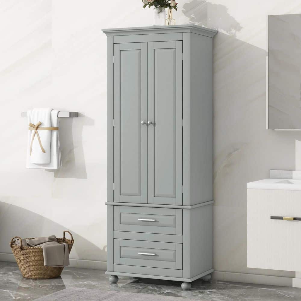 24 in. W x 15.7 in. D x 62.5 in. H Gray MDF Freestanding Linen Cabinet with Adjustable Shelf price history on PriceWatchPro