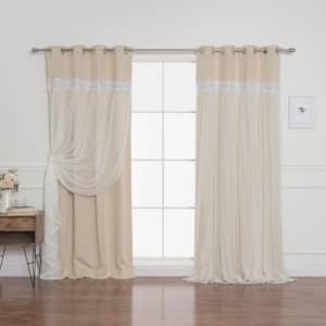 Beige Lace Border Lace Solid 52 in. W x 84 in. L Grommet Blackout Curtain (Set of 2)