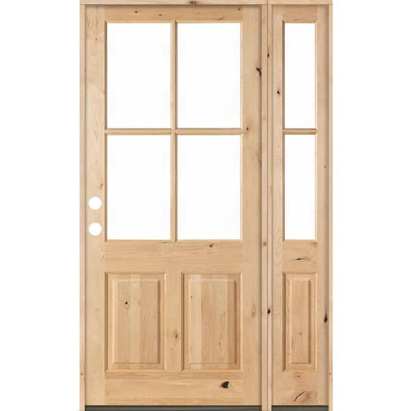 Krosswood Doors 56 in. x 96 in. Knotty Alder Right-Hand/Inswing 4-Lite Clear Glass Unfinished Wood Prehung Front Door/Right Sidelite