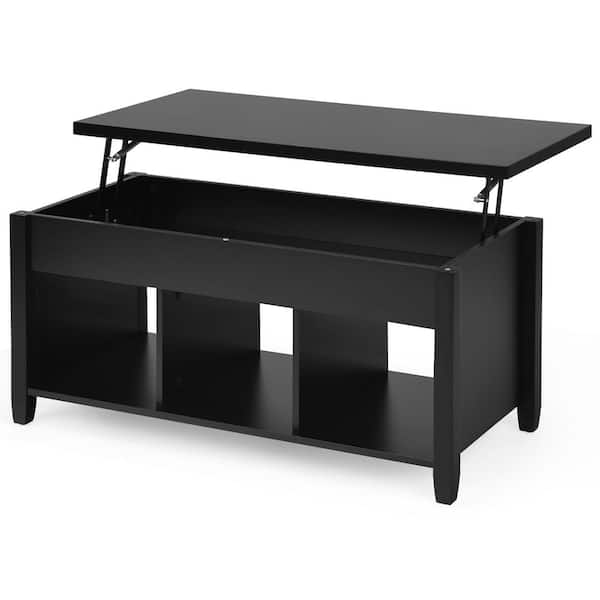 Costway 41 in. Black 24.5 in. Rectangle Wood Lift Top Coffee Table with Hidden Compartment and Storage Shelves