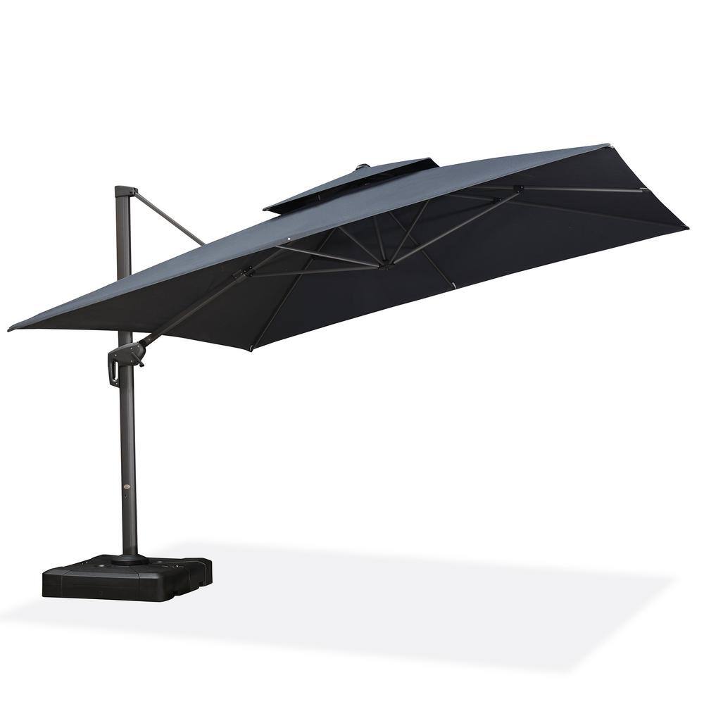 12 ft. Square 2-Tier Aluminum Cantilever 360° Rotation Patio Umbrella with Base in Ground, Graphite Grey price history on PriceWatchPro