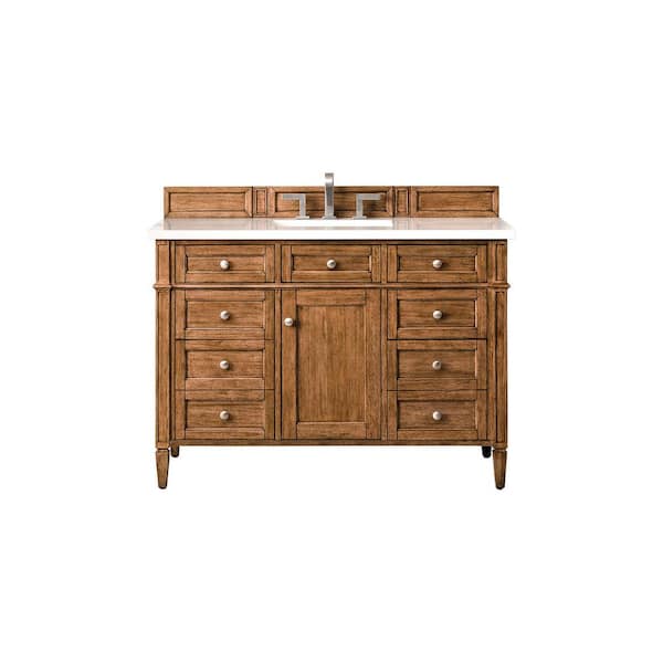 James Martin Vanities Brittany 48.0 in. W x 23.5 in. D x 34 in. H Bathroom Vanity in Saddle Brown with White Zeus Quartz Top