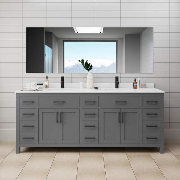 Beckett 84 in. W x 22 in. D x 35 in. H Double Sink Bathroom Vanity in Dark Gray with Carrara Cultured Marble Top