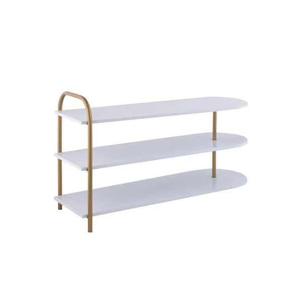Modern 24 in. H 9-Pair 3-Tier Iron Curved Decker Shoe Rack in White/Gold