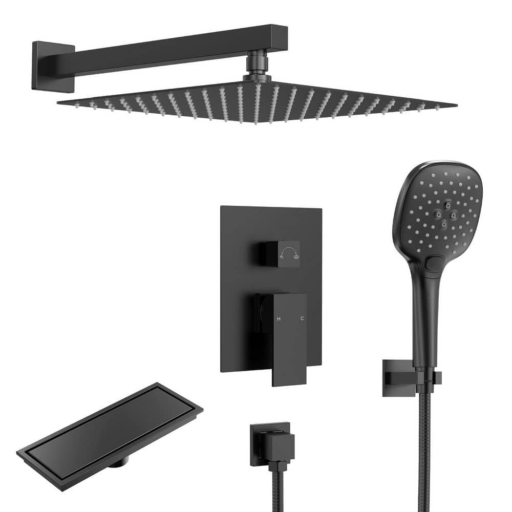 4-Spray 10 in. Dual Wall Mount Shower Head and Handheld Shower Faucet 2.5 GPM in Matte Black with Drain price history on PriceWatchPro