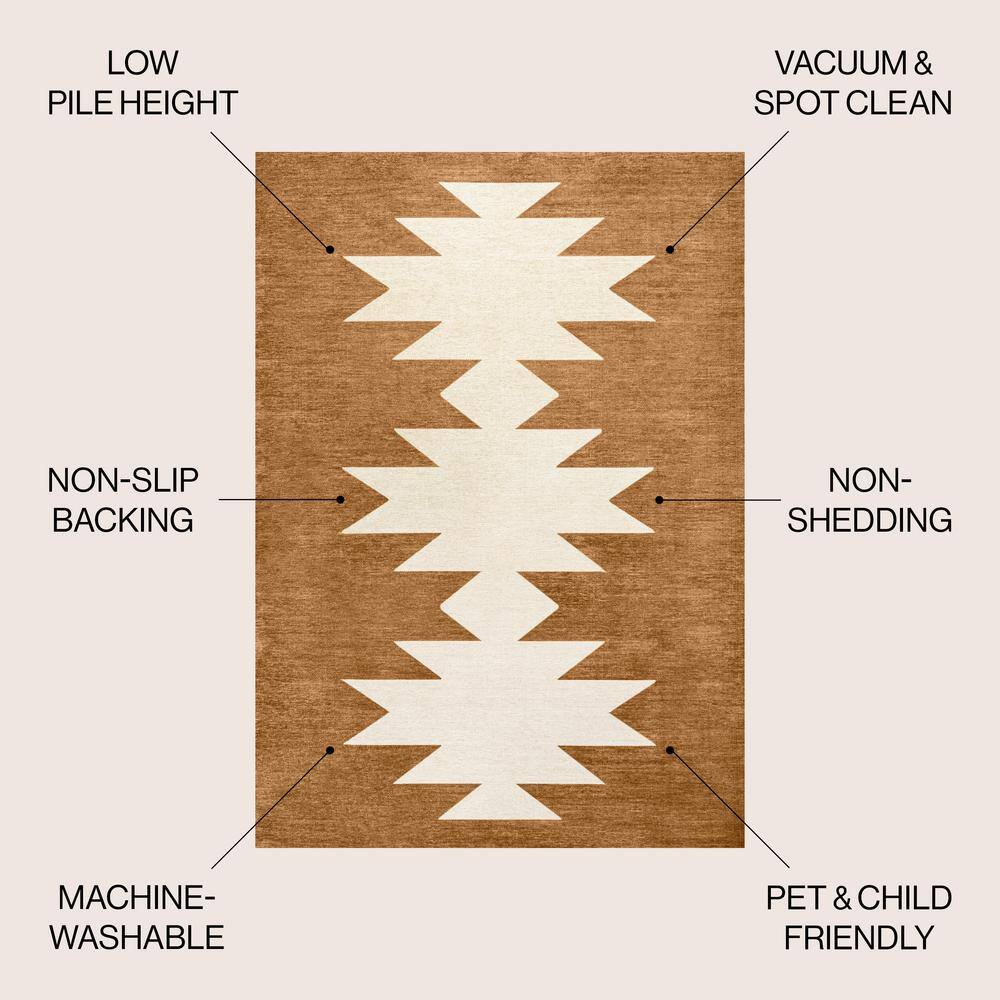 Chayton Terracotta and Cream Geometric Washable Area Rug 8' x 10'