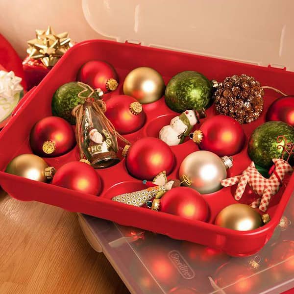 31 Qt. 20 Compartment 3 in. Ornament Storage Case with Lid (6-Pack), Red