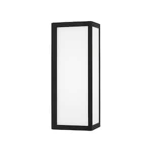 Irvin 15.25 in. Black with Painted White Glass Outdoor Hardwired Wall Lantern Sconce with Integrated LED Bulb