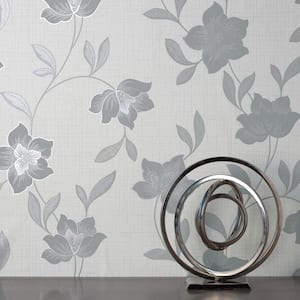 Larson Grey Floral Non-Pasted Vinyl Matte Wallpaper
